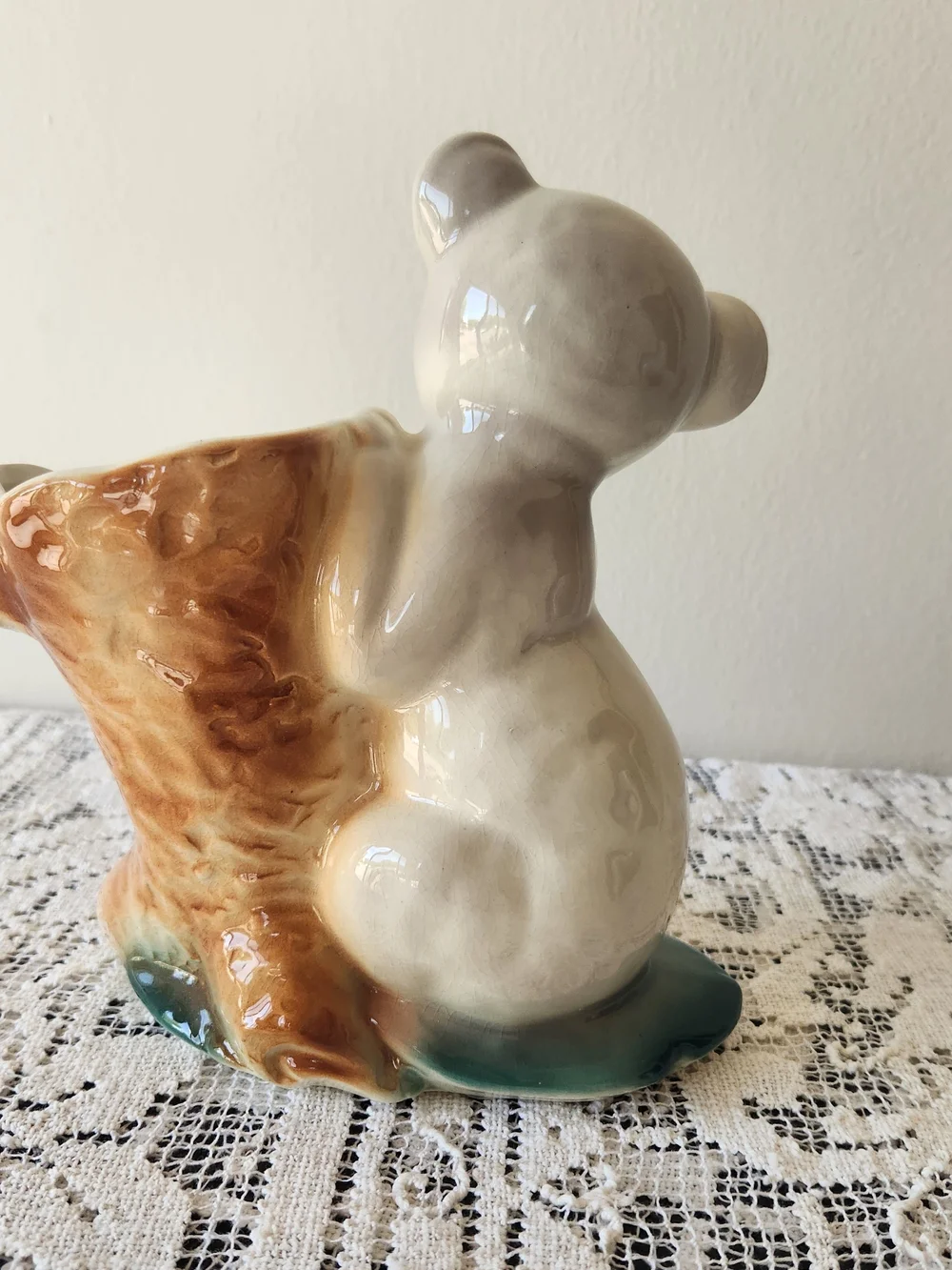 Vintage Royal Copley Ceramic Bear Planter in Cream, Brown & Green